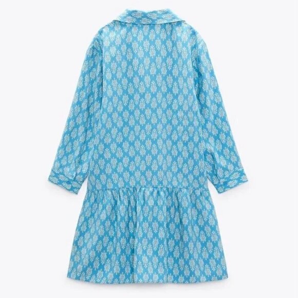 Zara The Carly Printed Mini Dress NWT L Blue Block Print - Picture 8 of 10